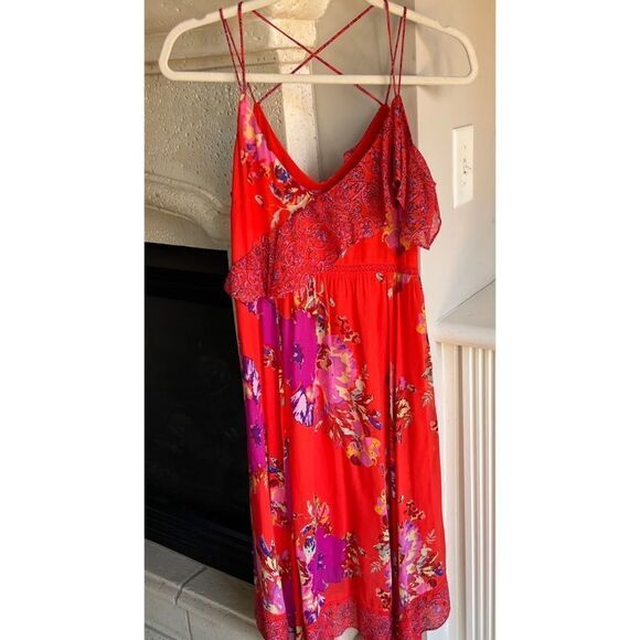 Anthropologie Maeve Grecia Ruffle Floral Silk Dress Size 2 - Picture 6 of 11